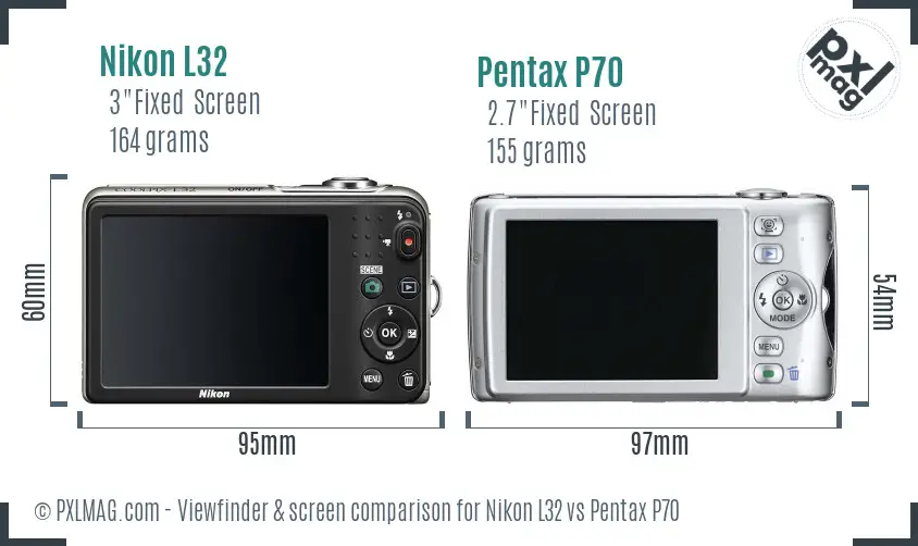 Nikon L32 vs Pentax P70 Screen and Viewfinder comparison