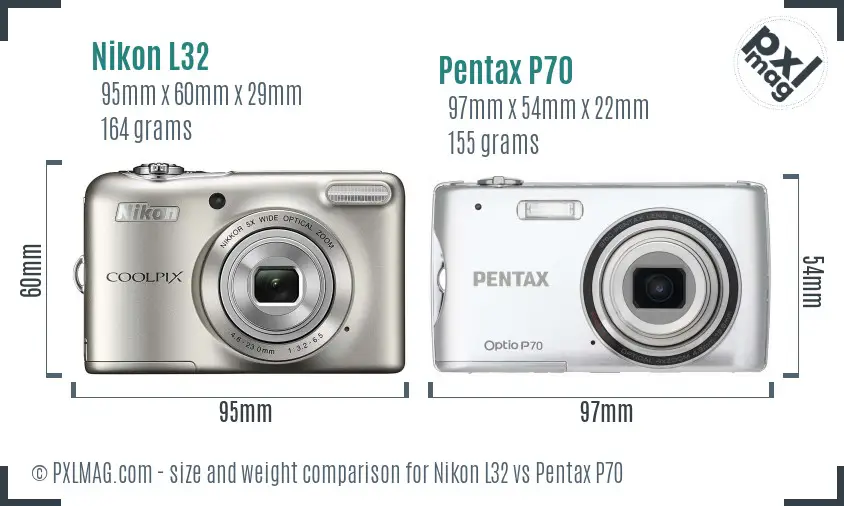Nikon L32 vs Pentax P70 size comparison