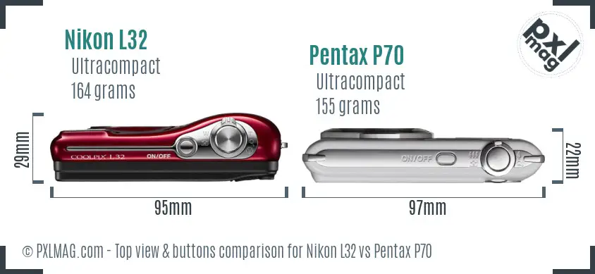 Nikon L32 vs Pentax P70 top view buttons comparison