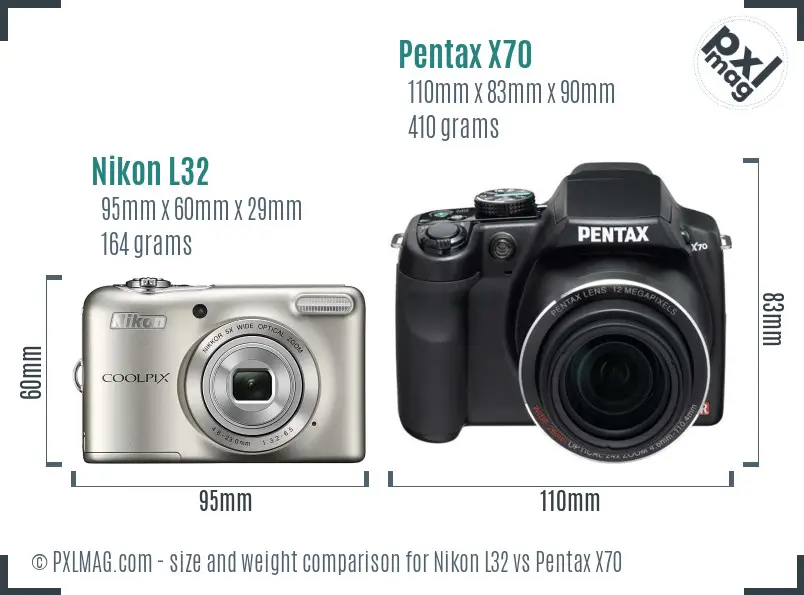 Nikon L32 vs Pentax X70 size comparison