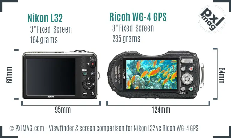 Nikon L32 vs Ricoh WG-4 GPS Screen and Viewfinder comparison
