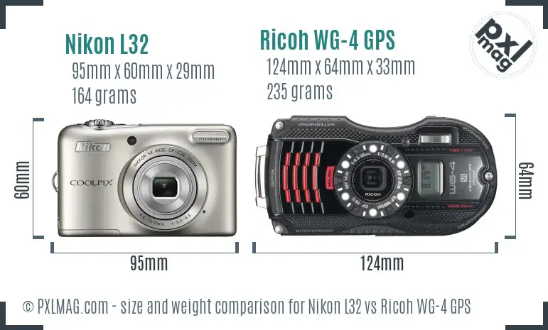 Nikon L32 vs Ricoh WG-4 GPS size comparison