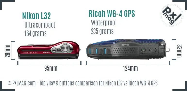 Nikon L32 vs Ricoh WG-4 GPS top view buttons comparison