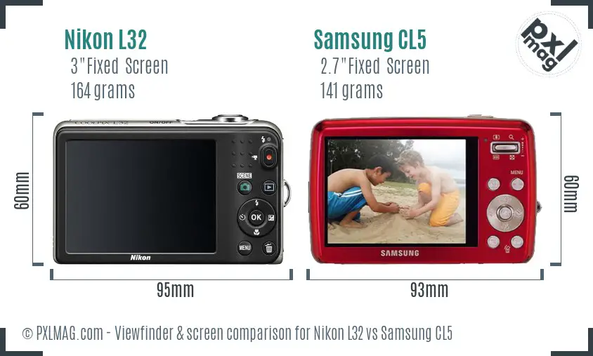 Nikon L32 vs Samsung CL5 Screen and Viewfinder comparison