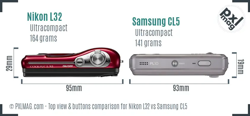 Nikon L32 vs Samsung CL5 top view buttons comparison