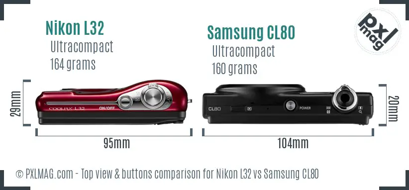Nikon L32 vs Samsung CL80 top view buttons comparison
