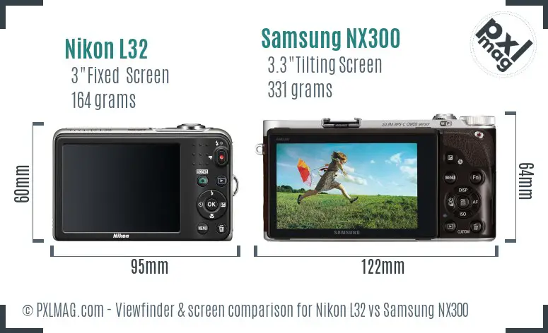 Nikon L32 vs Samsung NX300 Screen and Viewfinder comparison