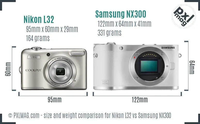 Nikon L32 vs Samsung NX300 size comparison