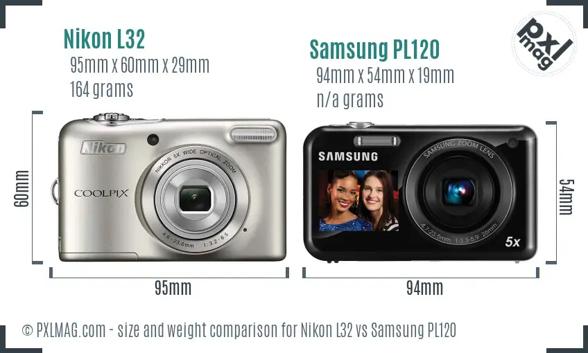 Nikon L32 vs Samsung PL120 size comparison