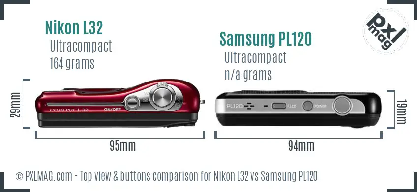 Nikon L32 vs Samsung PL120 top view buttons comparison