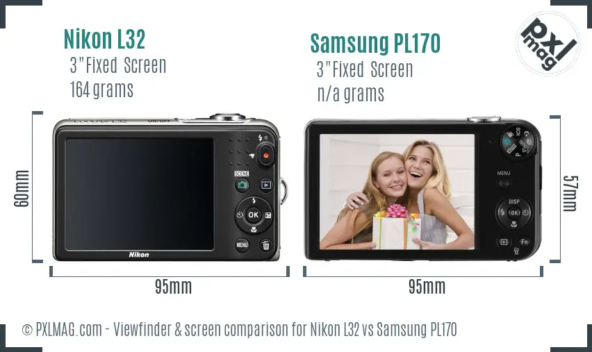 Nikon L32 vs Samsung PL170 Screen and Viewfinder comparison