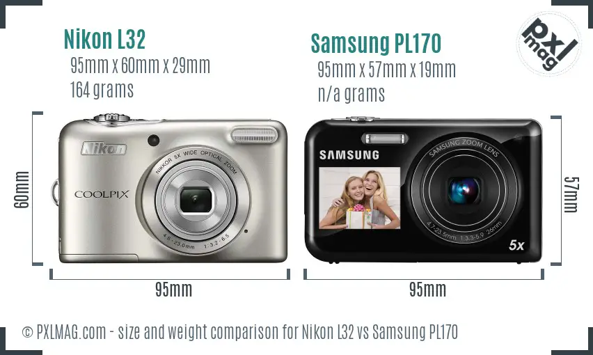 Nikon L32 vs Samsung PL170 size comparison
