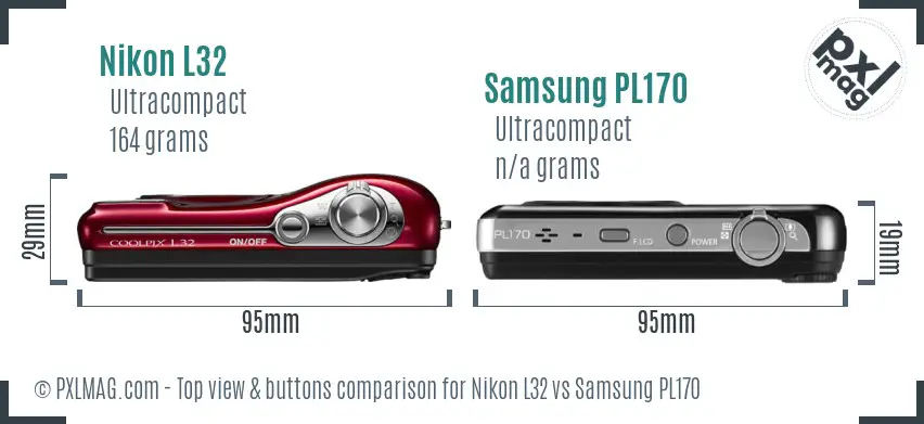 Nikon L32 vs Samsung PL170 top view buttons comparison