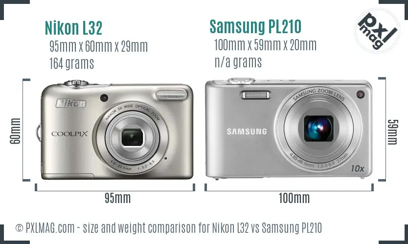 Nikon L32 vs Samsung PL210 size comparison