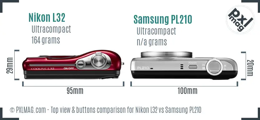 Nikon L32 vs Samsung PL210 top view buttons comparison