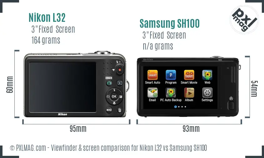 Nikon L32 vs Samsung SH100 Screen and Viewfinder comparison