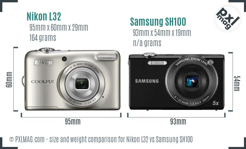 Nikon L32 vs Samsung SH100 size comparison