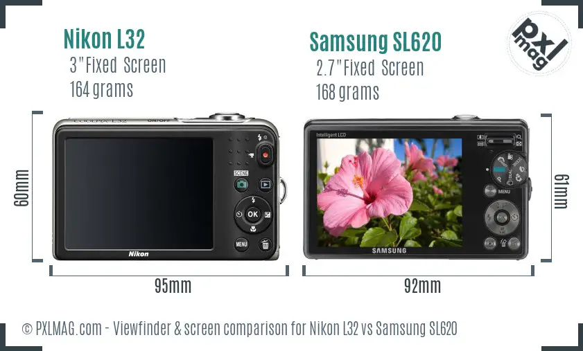 Nikon L32 vs Samsung SL620 Screen and Viewfinder comparison