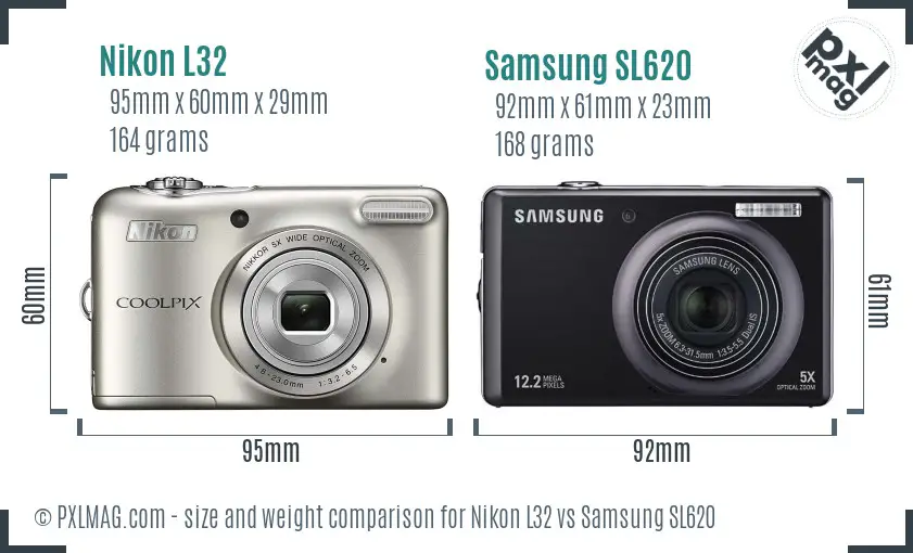 Nikon L32 vs Samsung SL620 size comparison