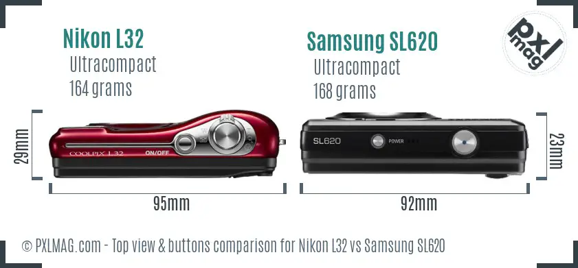 Nikon L32 vs Samsung SL620 top view buttons comparison