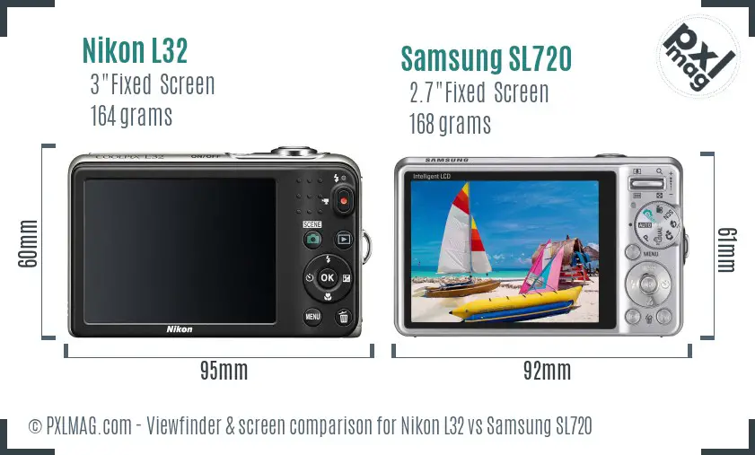 Nikon L32 vs Samsung SL720 Screen and Viewfinder comparison