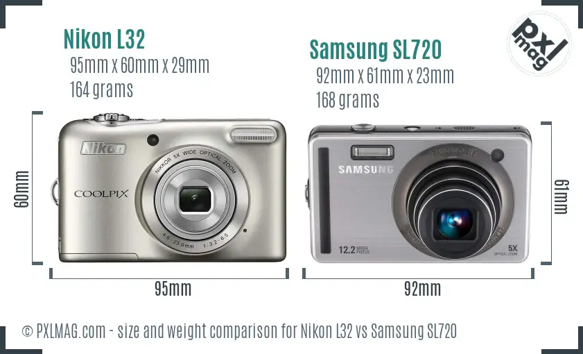 Nikon L32 vs Samsung SL720 size comparison