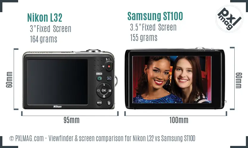 Nikon L32 vs Samsung ST100 Screen and Viewfinder comparison