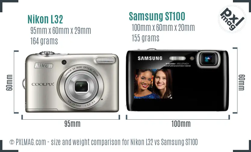 Nikon L32 vs Samsung ST100 size comparison