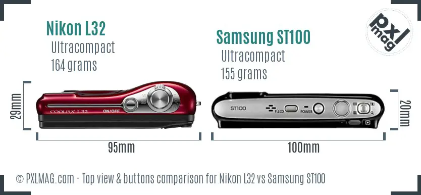 Nikon L32 vs Samsung ST100 top view buttons comparison