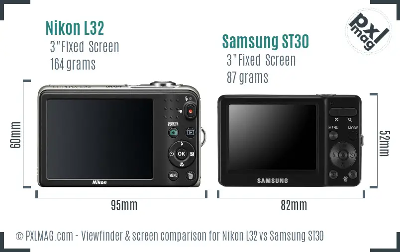 Nikon L32 vs Samsung ST30 Screen and Viewfinder comparison