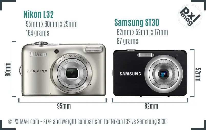 Nikon L32 vs Samsung ST30 size comparison