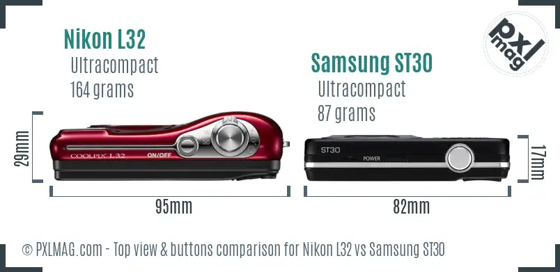 Nikon L32 vs Samsung ST30 top view buttons comparison