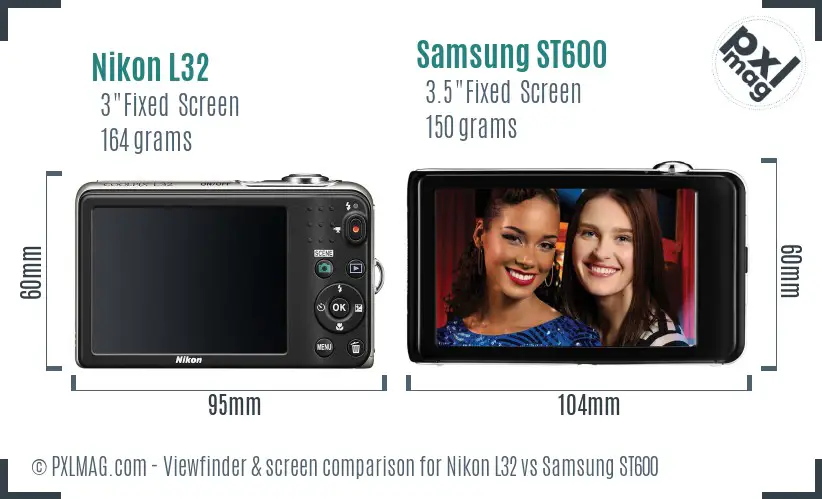 Nikon L32 vs Samsung ST600 Screen and Viewfinder comparison