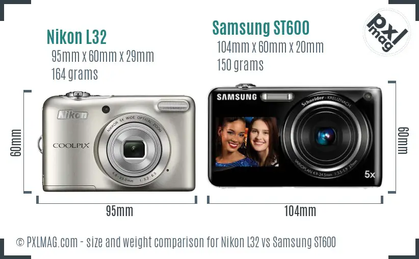 Nikon L32 vs Samsung ST600 size comparison