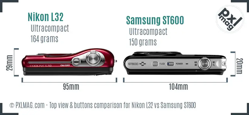 Nikon L32 vs Samsung ST600 top view buttons comparison