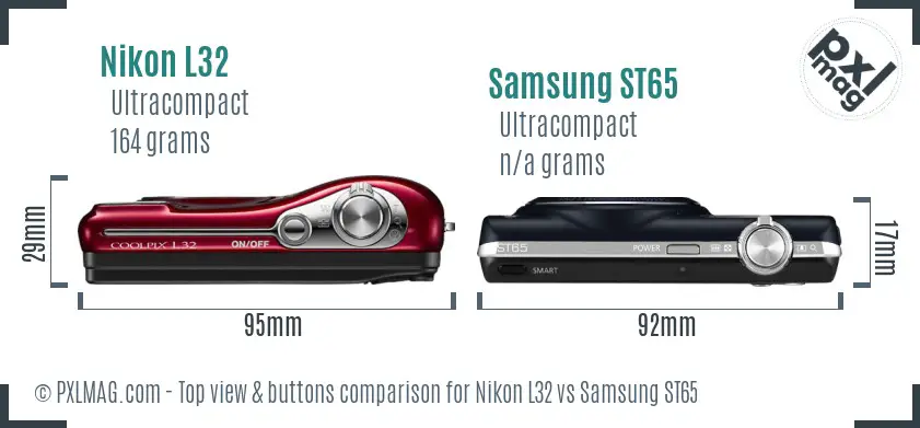 Nikon L32 vs Samsung ST65 top view buttons comparison