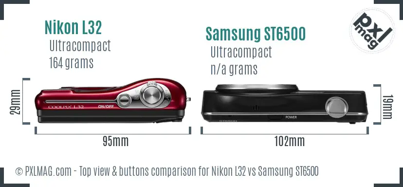 Nikon L32 vs Samsung ST6500 top view buttons comparison