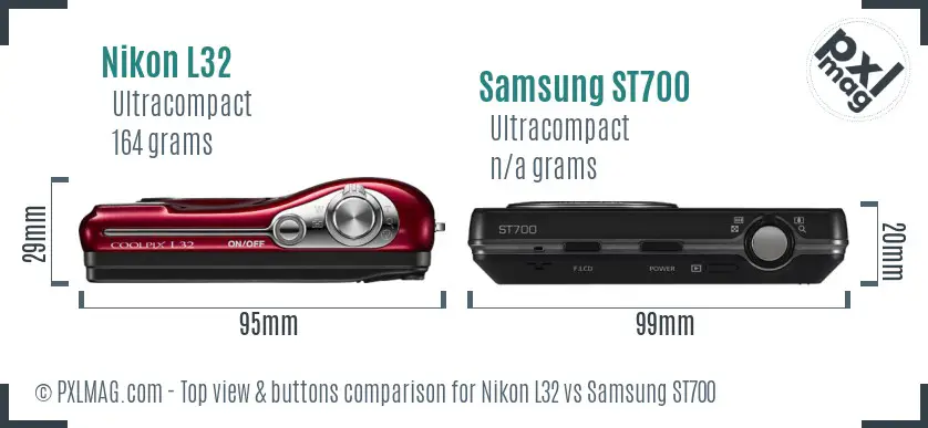 Nikon L32 vs Samsung ST700 top view buttons comparison