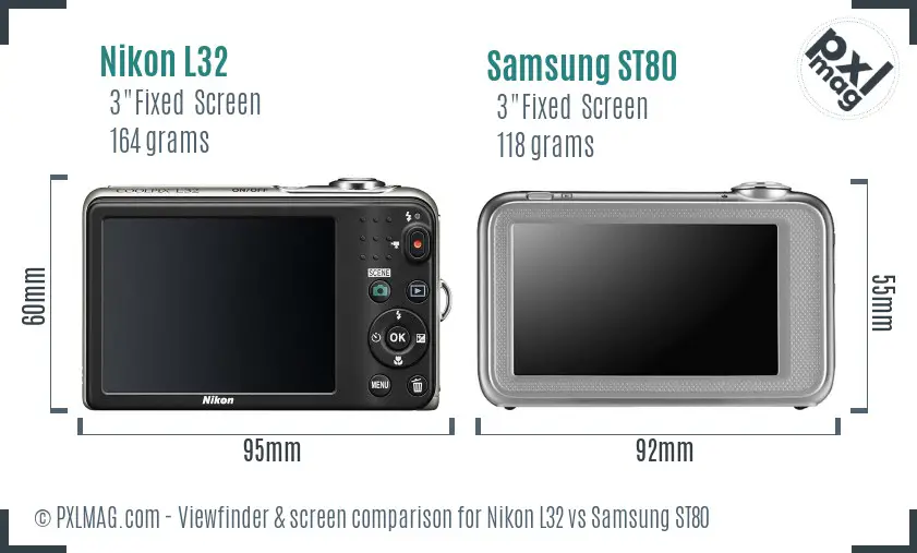 Nikon L32 vs Samsung ST80 Screen and Viewfinder comparison