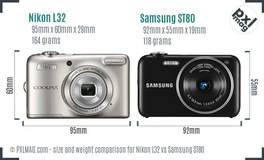 Nikon L32 vs Samsung ST80 size comparison