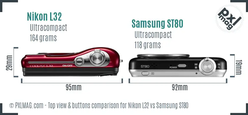 Nikon L32 vs Samsung ST80 top view buttons comparison