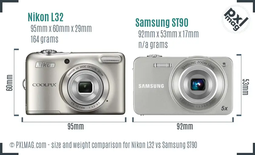 Nikon L32 vs Samsung ST90 size comparison