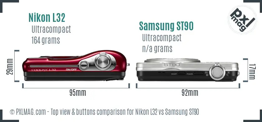 Nikon L32 vs Samsung ST90 top view buttons comparison