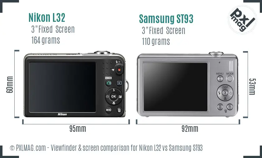 Nikon L32 vs Samsung ST93 Screen and Viewfinder comparison