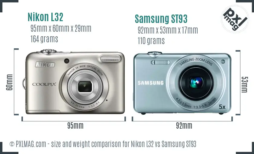 Nikon L32 vs Samsung ST93 size comparison