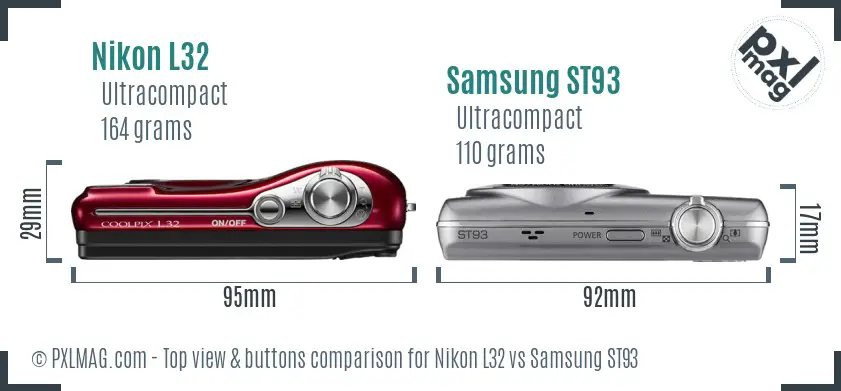 Nikon L32 vs Samsung ST93 top view buttons comparison