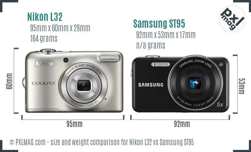 Nikon L32 vs Samsung ST95 size comparison