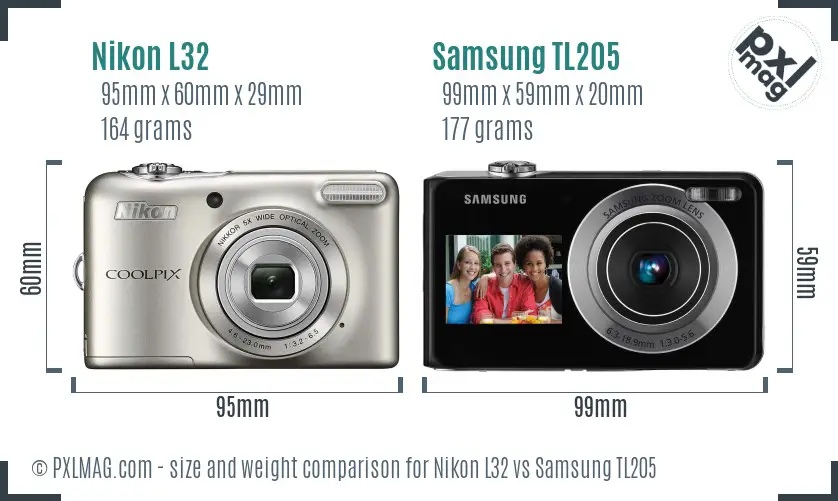 Nikon L32 vs Samsung TL205 size comparison