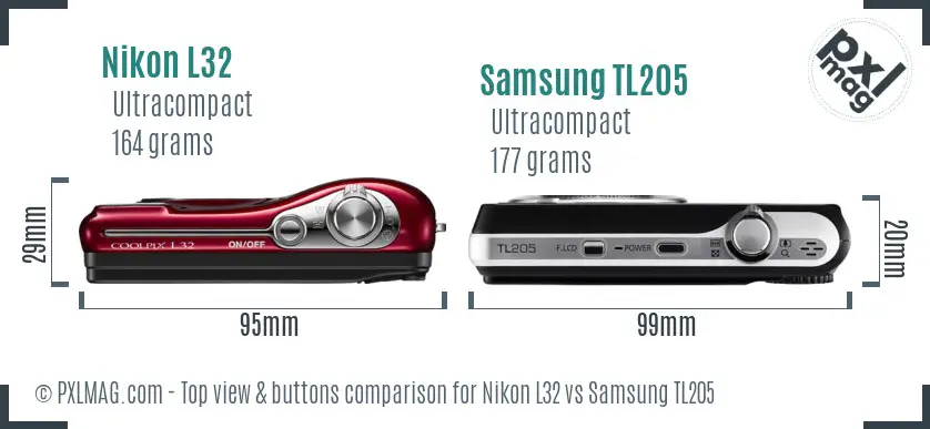 Nikon L32 vs Samsung TL205 top view buttons comparison