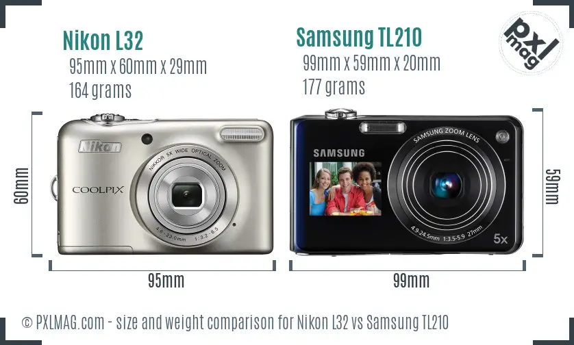 Nikon L32 vs Samsung TL210 size comparison